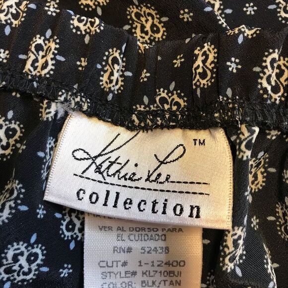 Vintage Kathie Lee Pants Black Patterned Wide Leg Lounge Medium Y2K - Picture 4 of 5